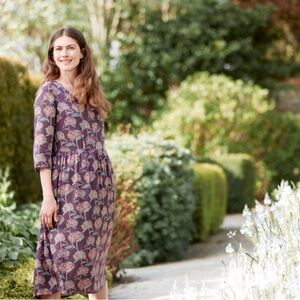 Purple Floral Midi Dress - Women's V-Neck Sleeve Dress